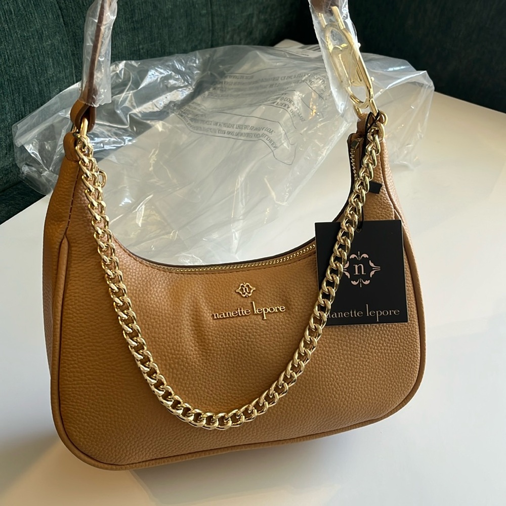 Camel leather strap bag , small shoulder bag